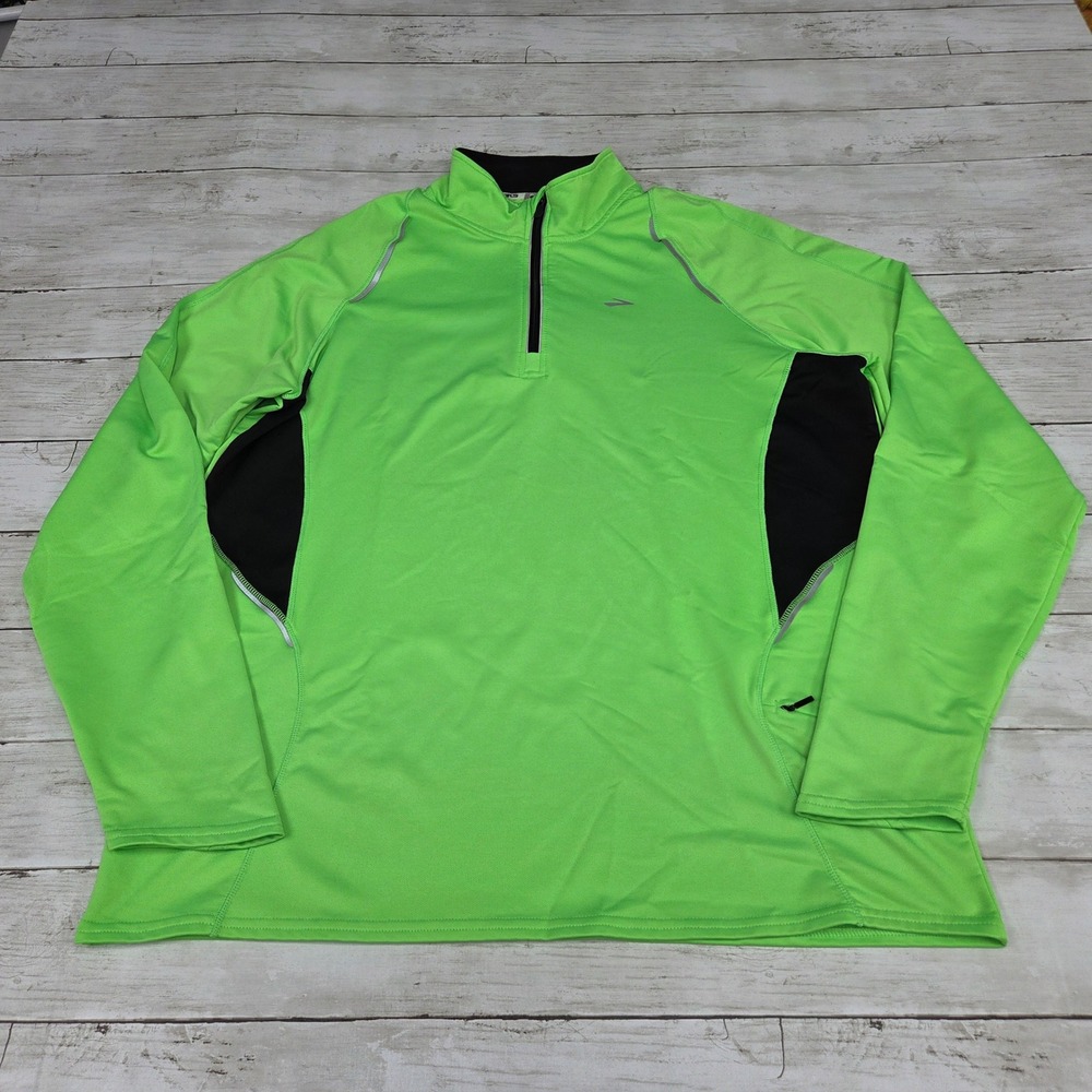 Brooks Equilibrium Running Pullover Quarter Zip Mens Large Neon Green Reflective
